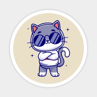 Cute Cool Cat Wearing Eyeglasses And Hoodie Cartoon Magnet